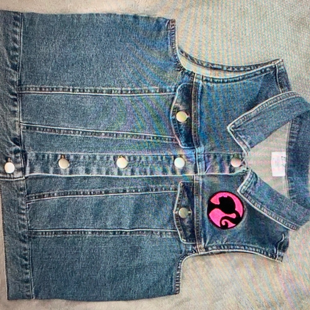 Barbie Denim Vest Girls XL 14-16 Blue Button Up Classic core Movie Mattel Retro